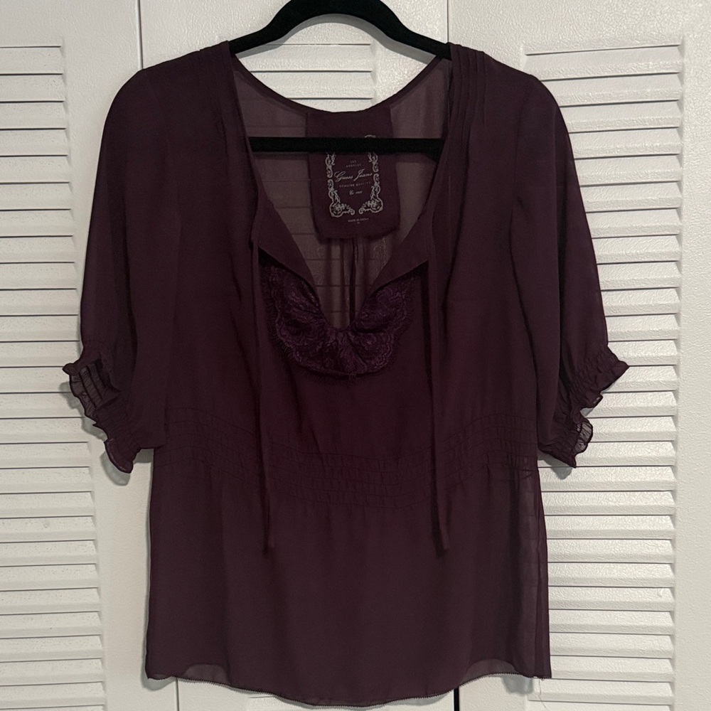 Guess Plum Peasant Blouse - Women